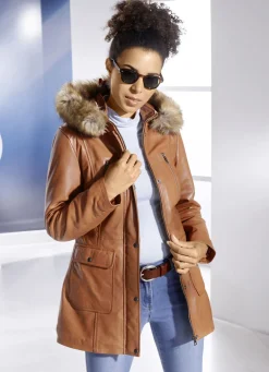 Lederjacke mit Webpelzbesatz