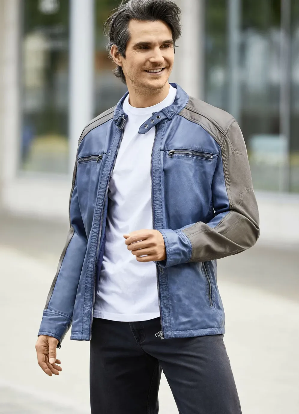 Lederkurzjacke mit Reißverschluss-Taschen