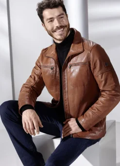 Lederkurzjacke mit Stehumlegekragen