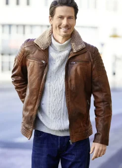 Lederkurzjacke mit Webpelzbesatz