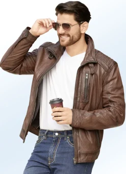 Lederkurzjacke mit Zierstepp