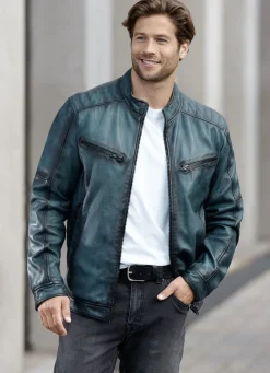 Lederkurzjacke mit Zierstepp