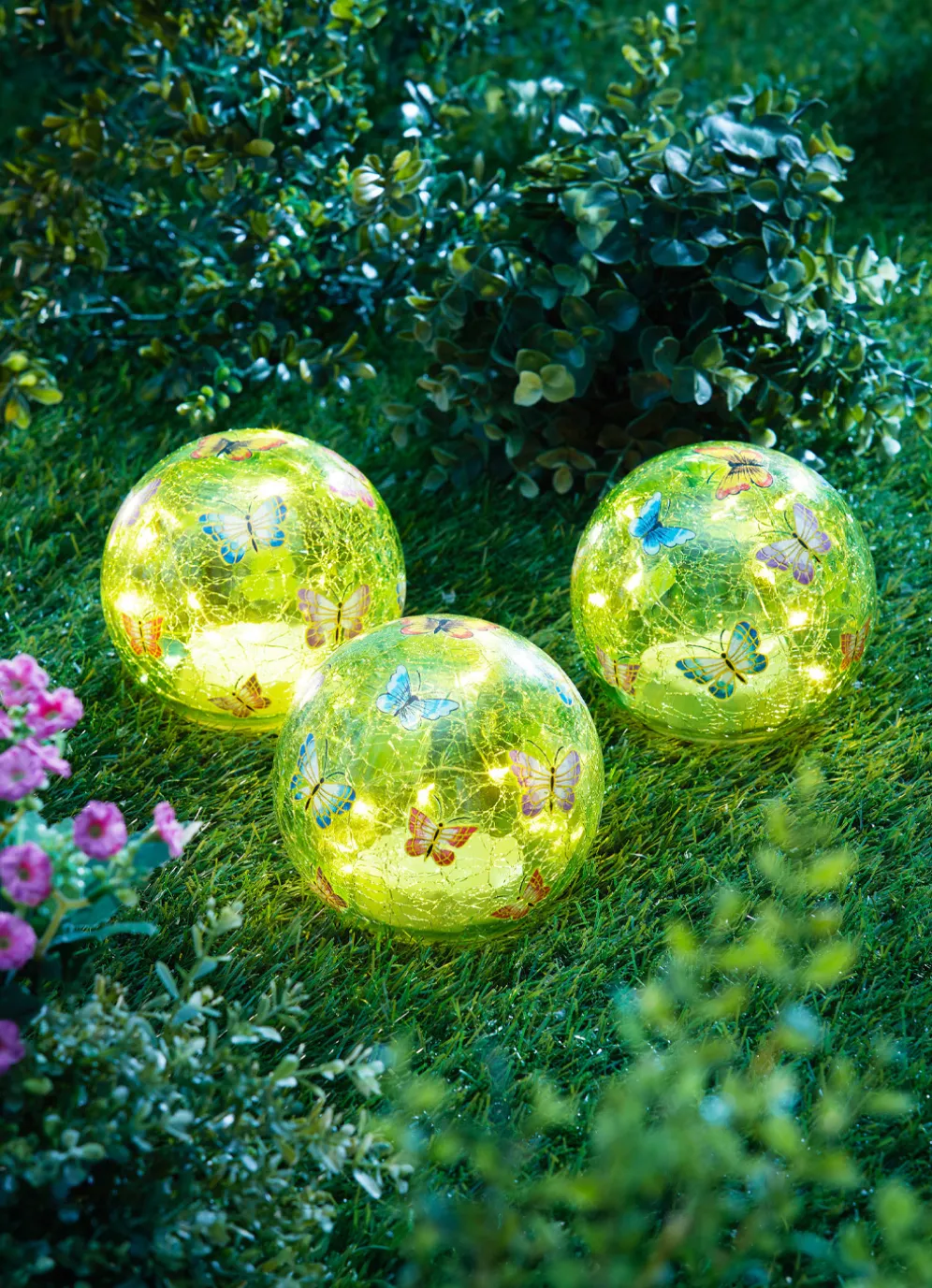 LED-Glaskugeln "Schmetterling", 3er-Set