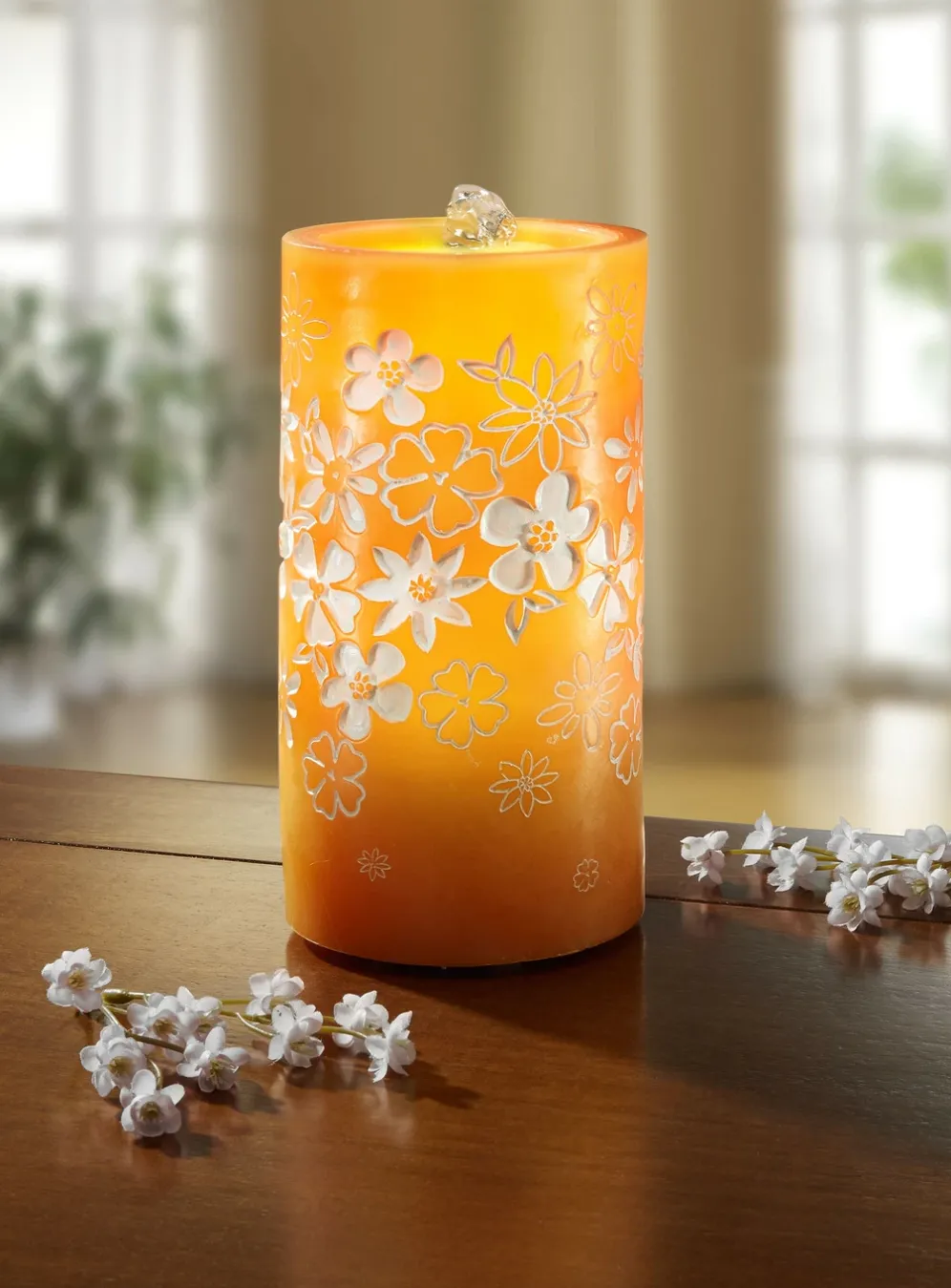 LED-Kerze aus Echtwachs mit Springbrunnen