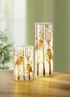LED-Windlicht mit Rotkehlchen-Motiv, 2er-Set