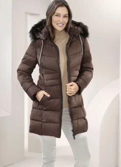 Longjacke mit abnehmbarem Kunstpelz-Besatz