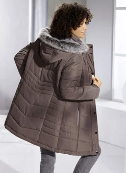 Longjacke mit abnehmbarem Kunstpelz-Besatz