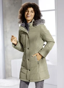 Longjacke mit abnehmbarem Kunstpelz-Besatz