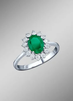 Majestätischer Damenring mit Diamanten und echt Smaragd