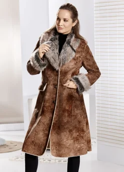 Mantel aus Velourleder-Imitat in Antik-Optik