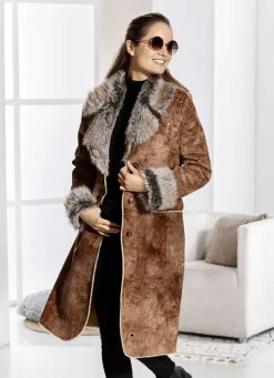 Mantel aus Velourleder-Imitat in Antik-Optik