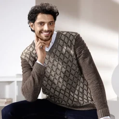 Melierter V-Pullover