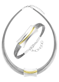 Moderne Garnitur in Bicolor aus Silber 925/- fein und Stahl