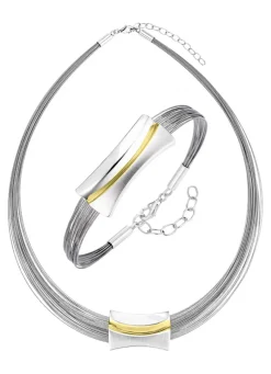 Moderne Garnitur in Bicolor aus Silber 925/- fein und Stahl