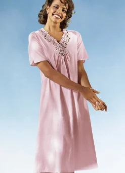 Nachthemd, Kurzarm mit Spitze am V-Ausschnitt