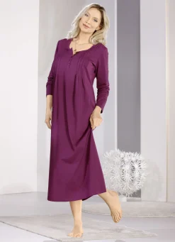 Nachthemd, Langarm mit Biesenverarbeitung und Knopfleiste