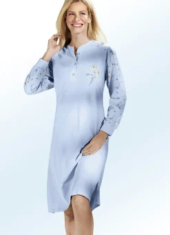 Nachthemd, Langarm mit Bündchen und Knopfleiste