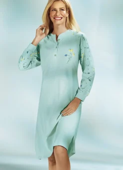 Nachthemd, Langarm mit Bündchen und Knopfleiste