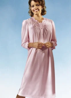 Nachthemd, Langarm mit Knopfleiste und Spitze