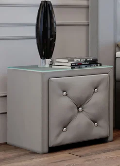 Nachttisch mit Schublade und Glasplatte