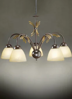 Pendelleuchte, 5-flammig, mit Gestell aus Eisen