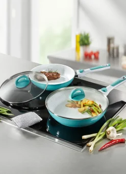 Pfannen-Set mit abnehmbaren Silikongriffe