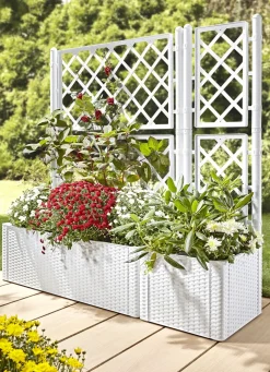 Pflanzkasten in moderner Rattan-Optik