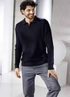 Polopullover mit kurzem Reißverschluss in 3 Farben