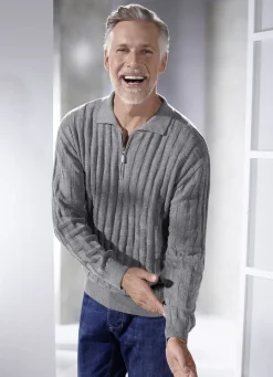 Polopullover mit kurzem Reißverschluss in 3 Farben