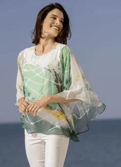 Poncho-Tunika mit eingearbeitetem Trägershirt