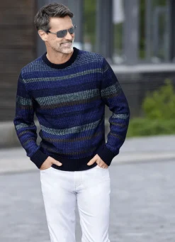 Rundhalspullover in 2-farbiger Strukturoptik