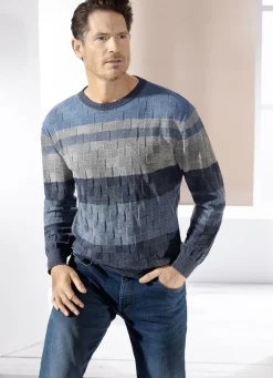 Rundhalspullover mit Strukturmix in 2 Farben