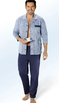 Schlafanzug, durchgeknöpft, mit Reverskragen und Brusttasche