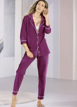 Schlafanzug, durchgeknöpftes Oberteil, Reverskragen sowie 3/4 lange Ärmel