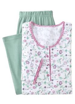 Schlafanzug mit Alloverdessin und Knopfleiste