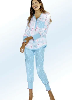 Schlafanzug mit Bündchen und Knopfleiste