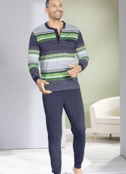 Schlafanzug mit Knopfleiste, aufgesetzter Brusttasche und Bündchen