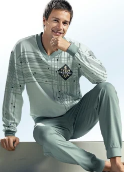 Schlafanzug mit V-Ausschnitt, platziertem Druck und Bündchen