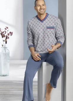 Schlafanzug mit V-Ausschnitt und offenen Abschlüssen