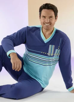 Schlafanzug mit V-Ausschnitt und Ringeldessin