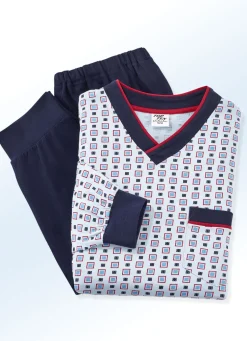 Schlafanzug mit V-Ausschnitt und Bündchenabschlüssen