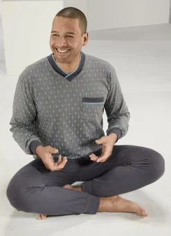 Schlafanzug mit V-Ausschnitt, Brusttasche sowie Ärmel- und Beinbündchen