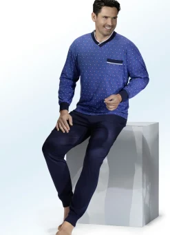 Schlafanzug mit V-Ausschnitt, Brusttasche und Bündchenärmeln