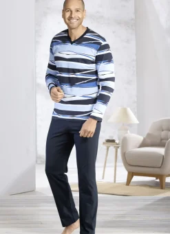 Schlafanzug mit V-Ausschnitt und offenen Abschlüssen