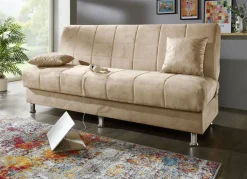 Schlafsofa mit Bettkasten und Dekokissen