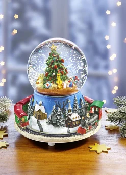 Schneekugel mit Melodie und fahrender Eisenbahn