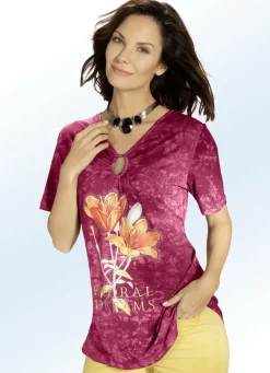 Shirt mit V-Ausschnitt und Fältelung in 2 Farben