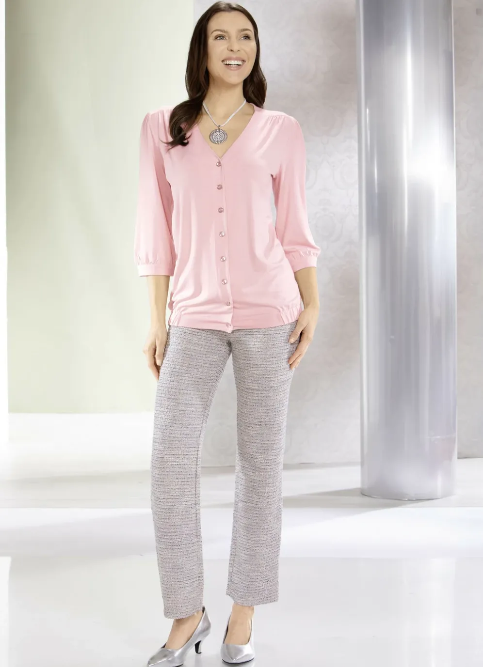 Shirtbluse mit durchgehender Knopfleiste in 2 Farben