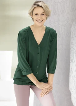 Shirtbluse mit durchgehender Knopfleiste in 2 Farben