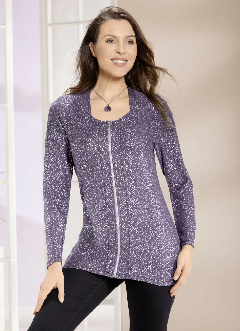 Shirtjacke mit silberfarbenem Druck